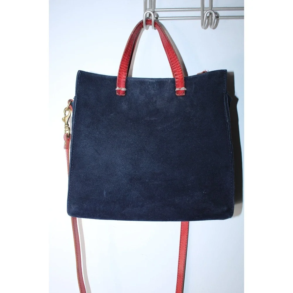 Clare V. Women's Small Navy Blue Red Suede Magnet Closure Bag - Picture 4 of 14